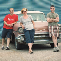 CHEWING THE FAT: Steve Cook, Erin O’Shea and Michael Solomonov take a break in Texas Hill Country. Photograph by Michael T. Regan.