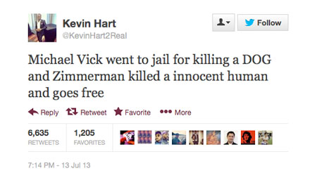 KevinHart-web Michael Vick went to jail for killing a DOG and Zimmerman killed a innocent human and goes free