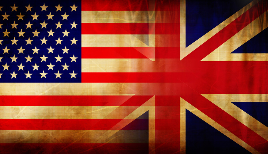 united states flag and united kingdom flag merging