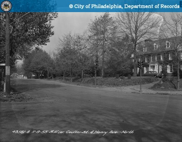 Corner view of the Kelly residence on Henry Avenue, 1955.