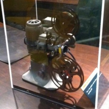 The office of Vince Lombardi, complete with his projector, re-created at the Packers Hall of Fame.