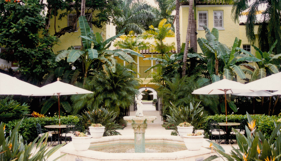 The lush landscaping at Palm Beach’s Brazilian Court Hotel & Beach Club.