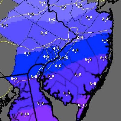 Updated snowfall map from National Weather Service.