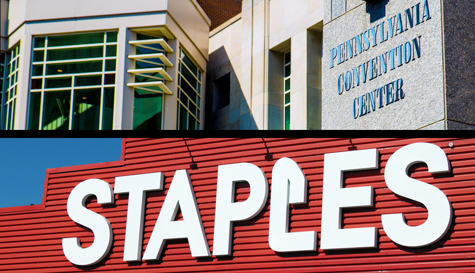 Convention Center photo | Jeff Fusco. Staples photo | Shutterstock.com