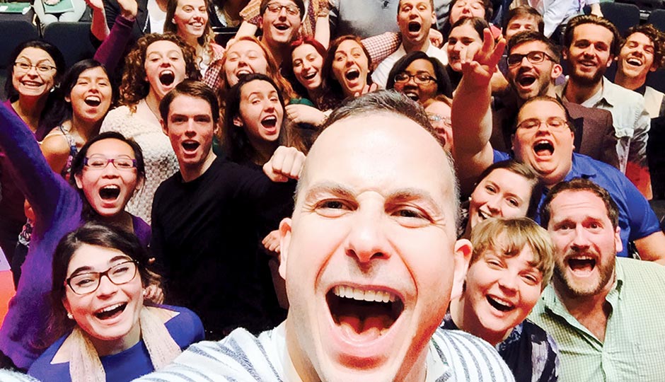 Yannick Nézet-Séguin rehearsing Leonard Bernstein’s Mass with the Westminster Symphonic Choir of Princeton at the Kimmel Center, April 28, 2015.