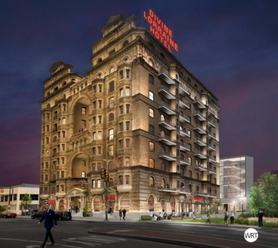 The new rendering of the completed Divine Lorraine renovation, courtesy of EB Realty Management