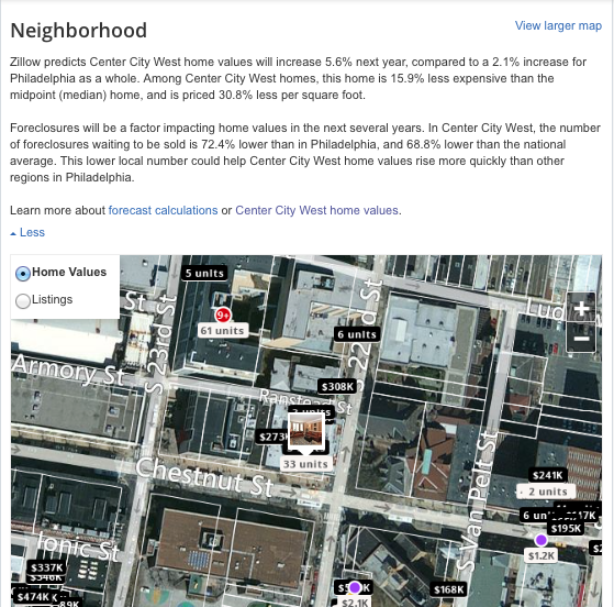 Same-page neighborhood info on a Zillow listing
