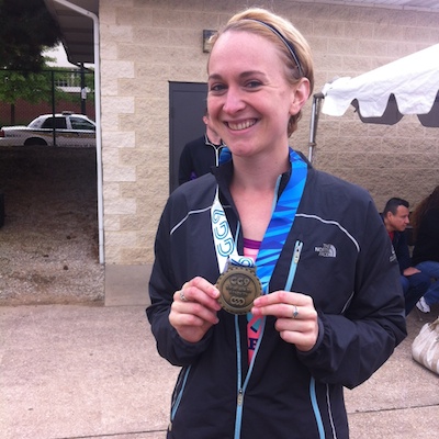 Anna Aagenes with her gold medal that she won in the women's 18-29 5K.