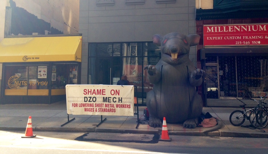 A union rat outside of the future Boxers on Walnut Street.