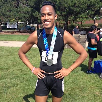 Brian Arcedera won silver in the men's 30-34 110 hurdles.