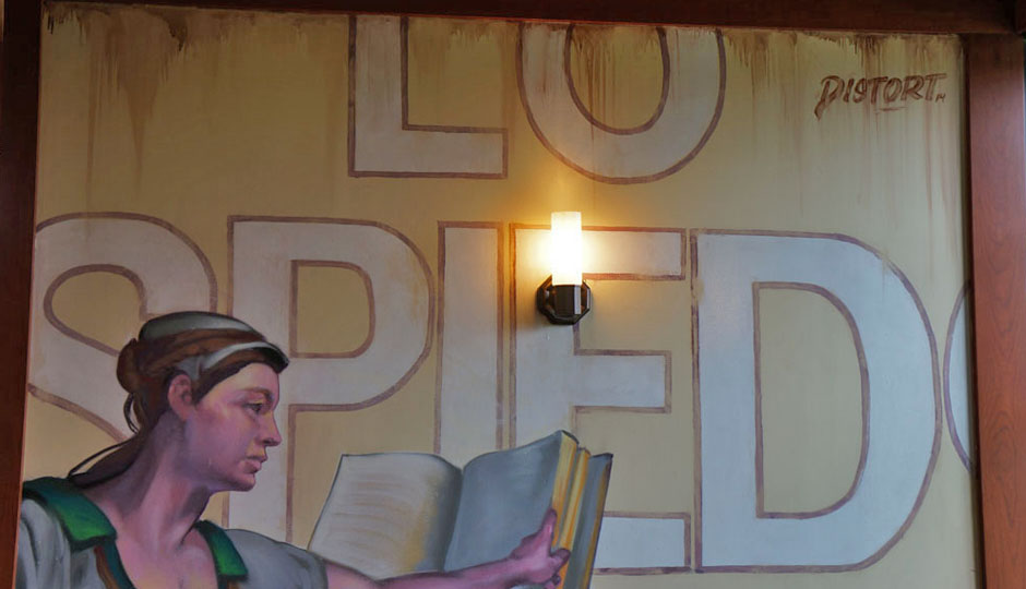 Murals by "Distort," the same artist who did the much more wild artwork at Alla Spina.