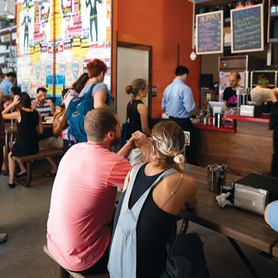 Lunch rush at Dizengoff | Photo by Michael Persico
