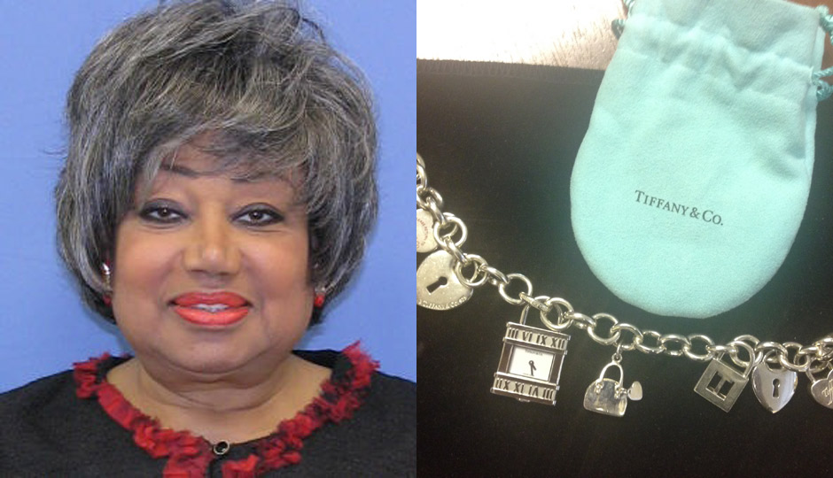 Thomasine Tynes, left. The bracelet she's alleged to have accepted from a undercover confidential informant for the attorney general's office.