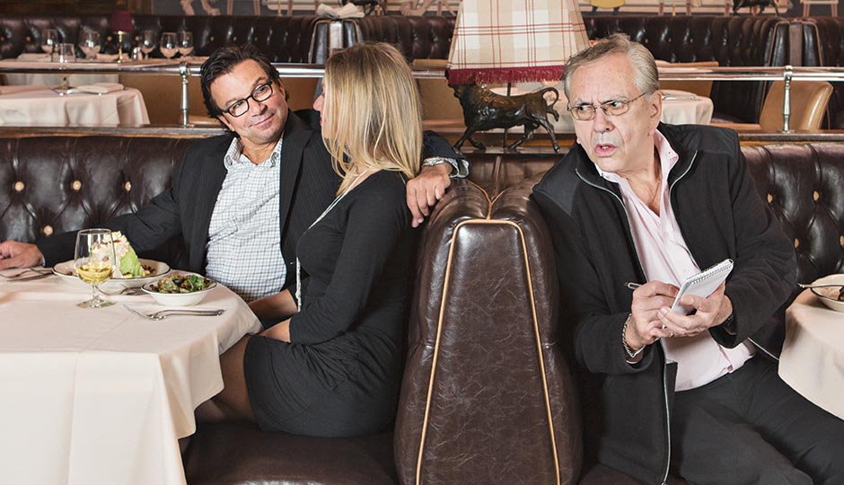 John Bolaris with his financée, Erica Smitheman, and Stu Bykofsky at Butcher and Singer. Photograph by Dustin Fenstermacher
