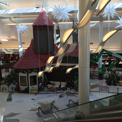A snapshot of the Shrek adventure being installed at Cherry Hill Mall.