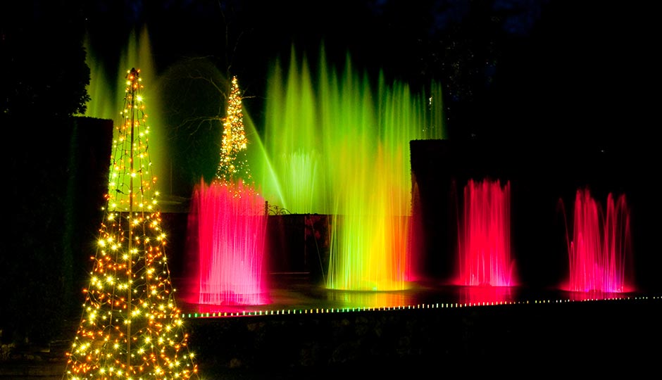 The Christmas fountain show at Longwood Gardens. Photograph by Larry Albee