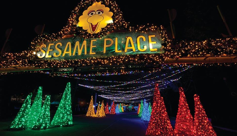 Sesame Place gets all lit up for the holidays. | Photo via Facebook.
