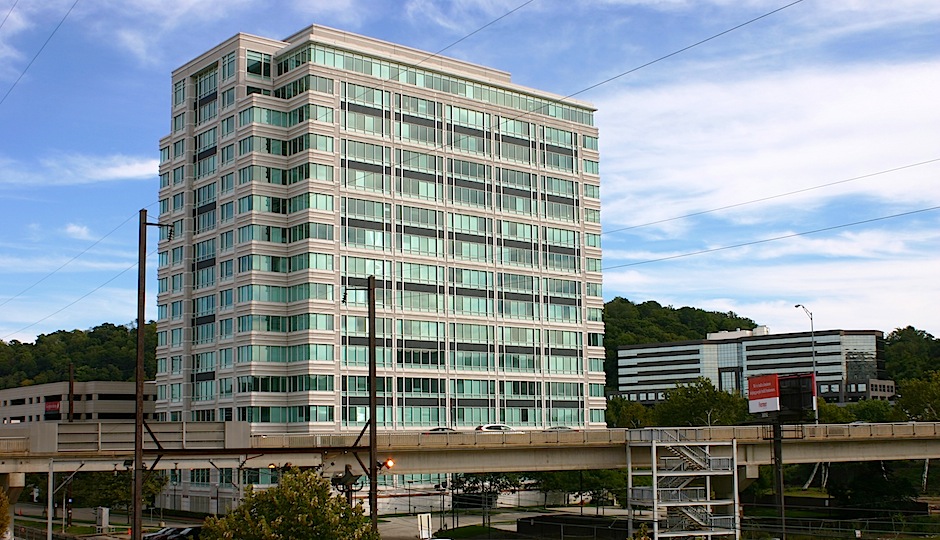 An office building along the train line in Conshohocken. Photo credit: Montgomery County Planning Commission via Flickr.