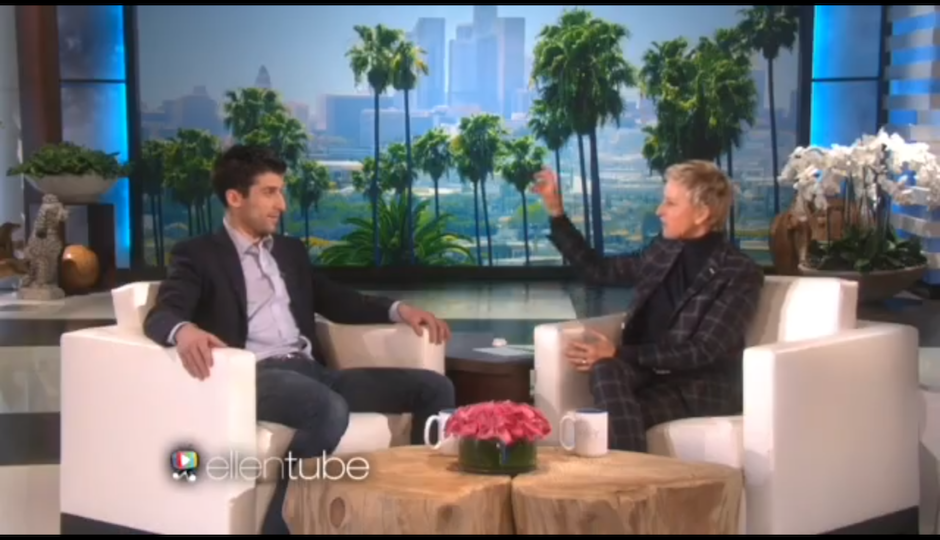 Screen shot of Mason Wartman, owner of Rosa's Fresh Pizza on Ellen.