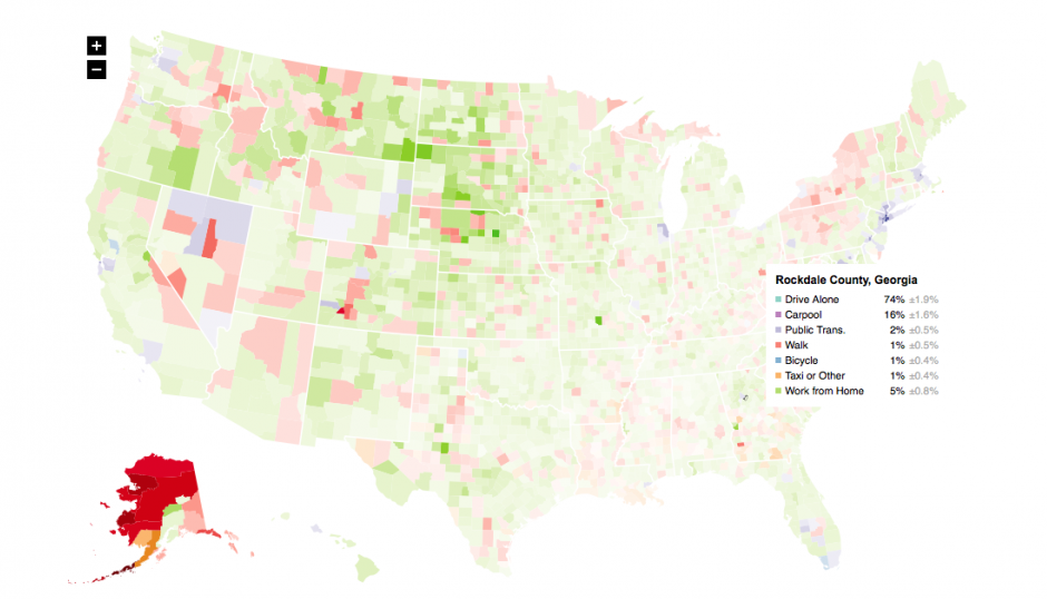 Screenshot of a new commuting map from FlowingData.com.