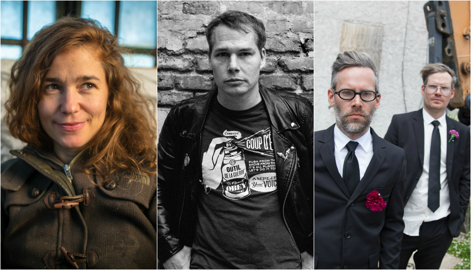 Three artists taking part in Mural Arts "Open Source" project: Swoon, Shepard Fairey and the Dufala Brothers. 