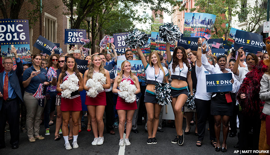 Supporters waiting to greet Democratic National Committee (DNC) representatives in August in Philadelphia.
