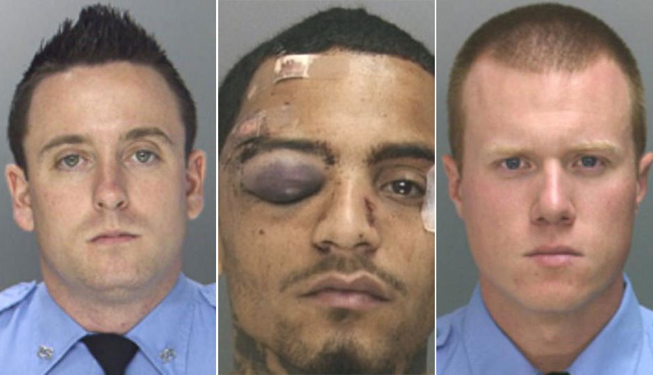 Officers Sean McKnight (left) and Kevin Robinson (right); Najee Rivera (center)