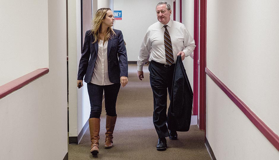 Kenney at his campaign headquarters. Photograph by Christopher Leaman