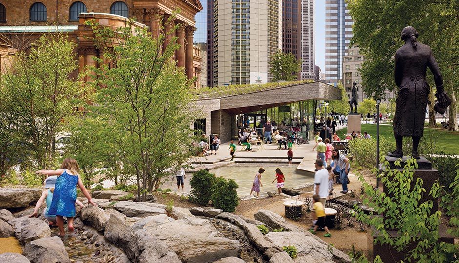Sister Cities Park near Logan Square, a well-received Center City District project. Photograph by Chris Sembrot