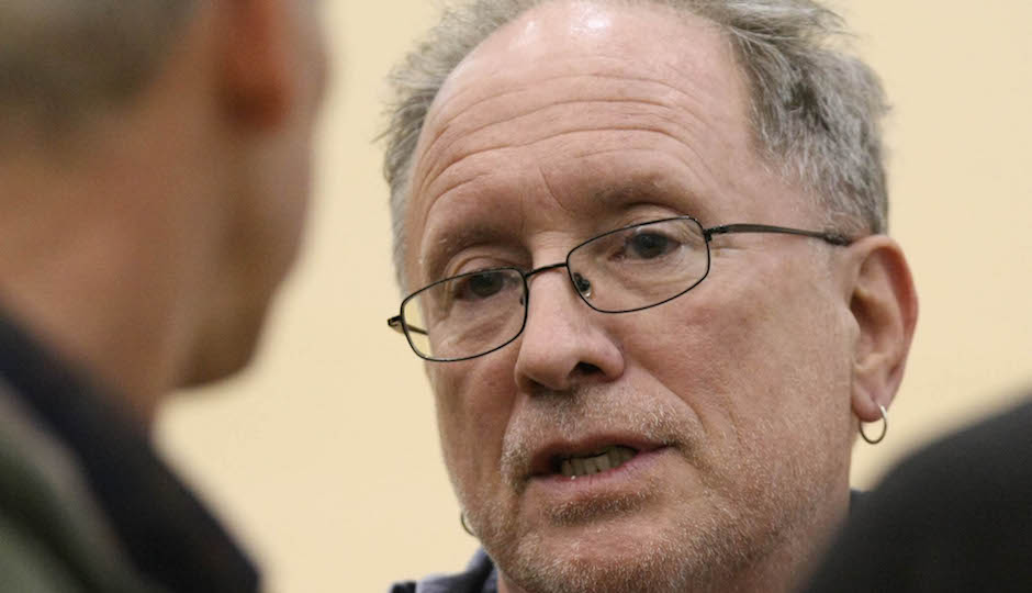 Bill Ayers is interviewed by the news media prior to his speech at the University of Wyoming Wednesday April 28, 2010 in Laramie, Wyo. (AP Photo/Laramie Boomerang, Andy Carpenean)
