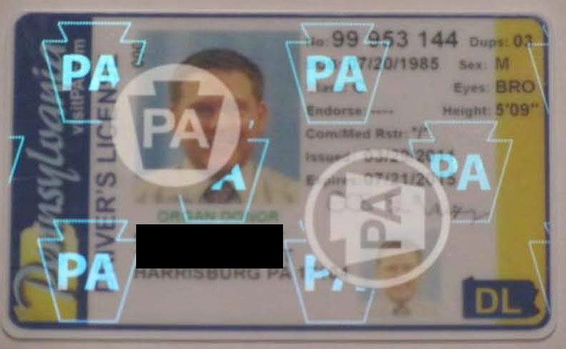 Pennsylvania drivers license - correct security feature