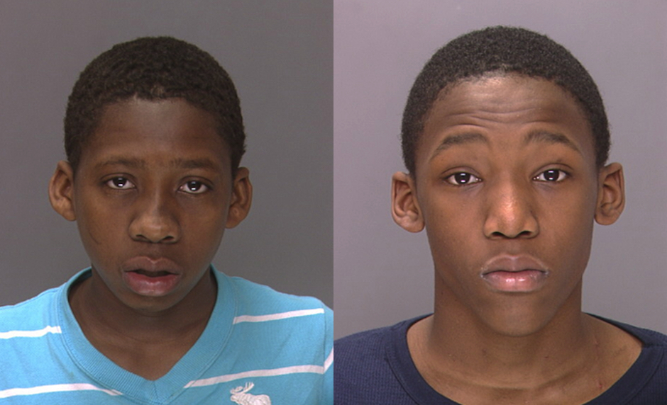 Brandon Smith (left) is in custody. Police are hunting for Tyfine Hamilton (right).