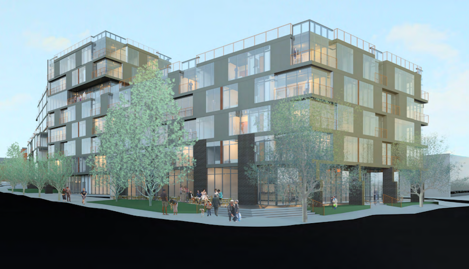 View from NW corner of 43rd Street & Baltimore Avenue. | Rendering by U3 Ventues, Cecil Baker + Partners, Bryan Hanes. | Image via phila.gov