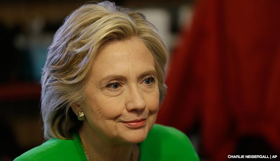 Democratic presidential candidate Hillary Rodham Clinton meets with local residents at the Jones St. Java House, Tuesday, April 14, 2015, in LeClaire, Iowa. 