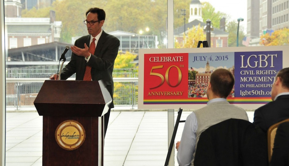 Equality Forum executive director Malcolm Lazin at a press conference about the 50th Anniversary of the Annual Reminders.