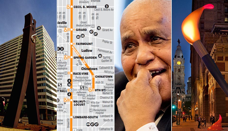 Clothespin photo by B. Krist for Visit Philadelphia | Broad-Ridge Spur map via SEPTA | Milton Street photo by Jeff Fusco | Lenfest Plaza photo by R. Kennedy for Visit Philadelphia