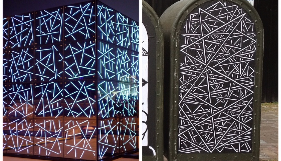Left: The "Future Sensations" pavilion; Right: The artist's work.