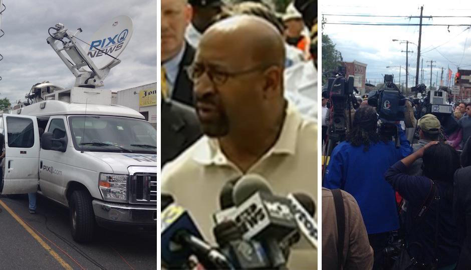 Left and right photos by Holly Otterbeing. Mayor Nutter image courtesy of Fox 29.