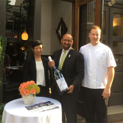 Eli Kulp with Ellen Yin and Mayor Michael Nutter celebrating Kulp being named Best New Chef by Food & Wine.