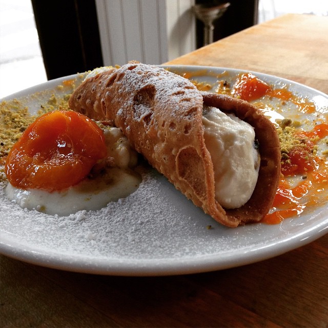 Pistachio and apricot cannoli at Mercato.