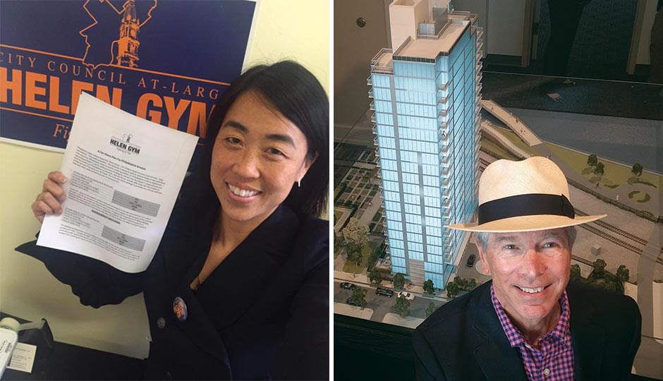 Left: City Council candidate Helen Gym. Right: Carl Dranoff, Dranoff Properties.