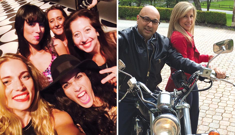 Left: Nicole Miller’s Mary Dougherty (top right of pic). Right: Al Jazeera America’s Ali Velshi and his wife, hedge fund manager Lori Wachs.