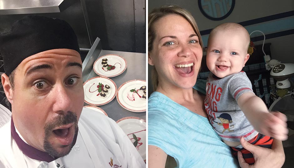 Left: Geno Vento, Geno’s Steaks. Right: Amy Fadool, Comcast SportsNet, with son Sean.