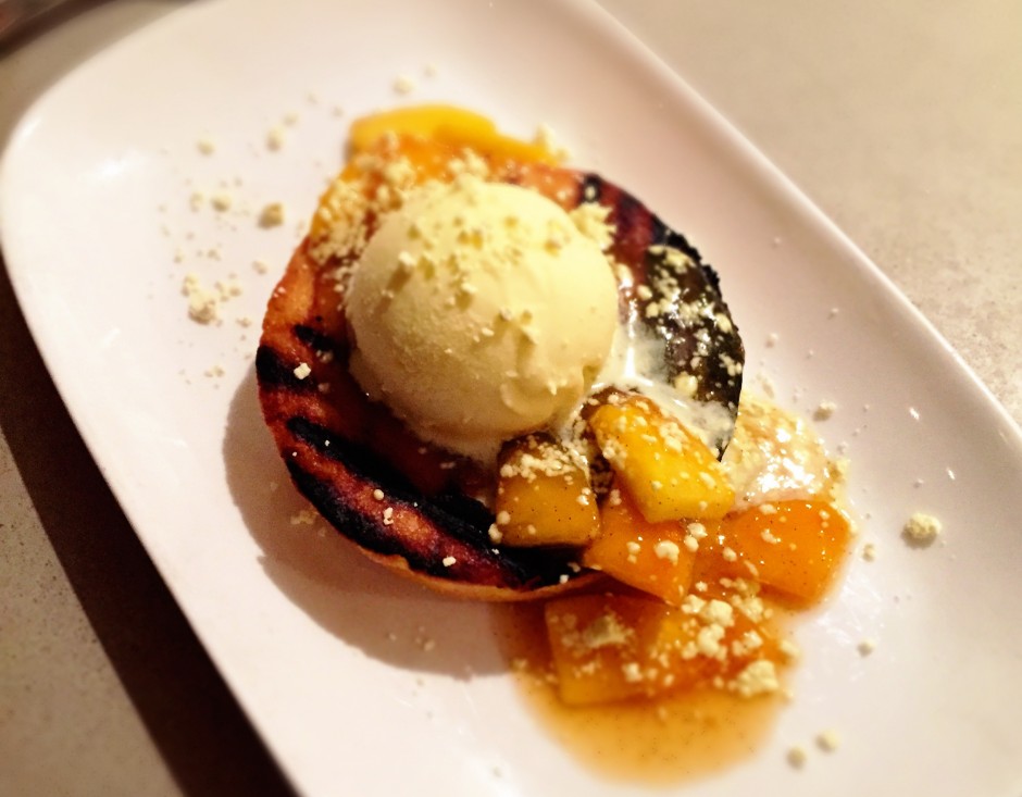 Grilled Olive Oil Cake with Peaches and Olive Oil Ice Cream at Vernick Food and Drink.