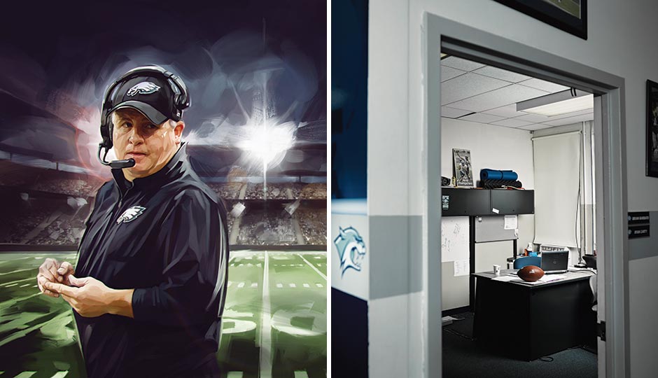 Illustration, left,  by Viktor Miller Gausa (stadium: iStockphoto/Thinkstock; Kelly: Jeff Zelevansky/Getty Images Sport/Getty Images). Photograph, right, by Douglas Levy