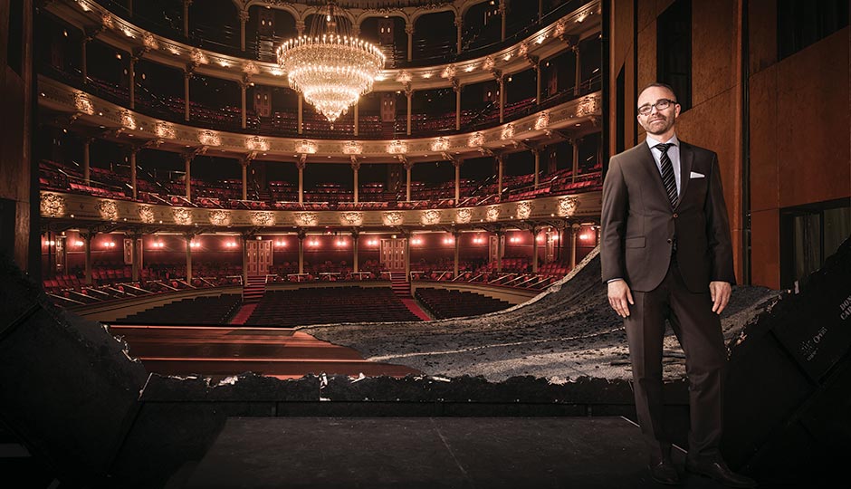 David Devan on-set inside the Academy of Music. “We need to be inventive,” he says, “and we’re in the city that invented America.” Photograph by Chris Crisman