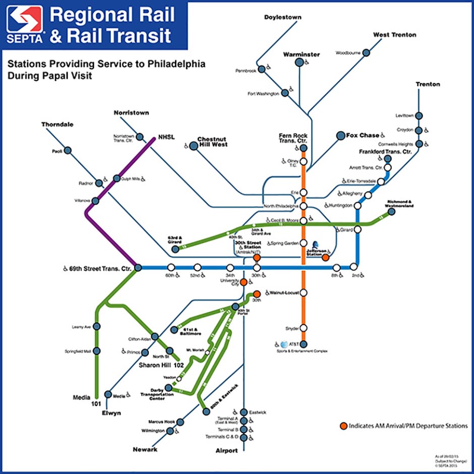 SEPTA pope service map updated as of Sept. 10.