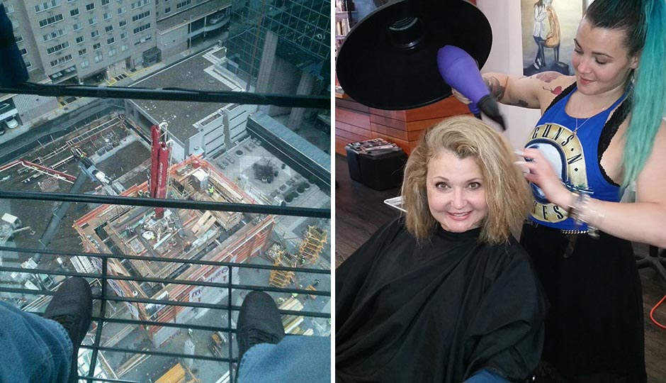 Left: Louis Piscipo, crane operator at the 1919 Market construction site. Right: CBS 3’s Pat Ciarrocchi.