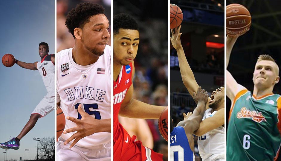 From left: Emanuel Mudiay, Jahlil Okafor, D'Angelo Russell, Karl-Anthony Towns (all USA Today Sports) and Kristaps Porzingis (Twitter)