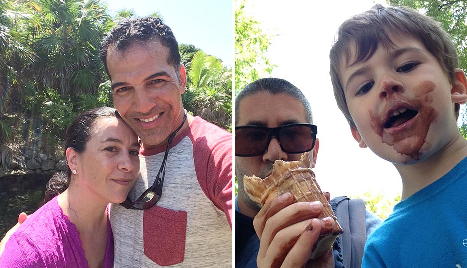 Left: Entrepreneur Dana Spain with fiancé Walt Moore. Right: Chef/restaurateur Michael Solomonov with son David.